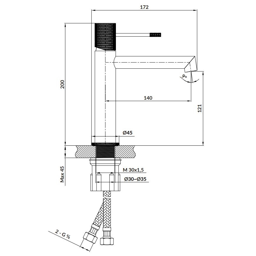 Cersanit S951-598 - Baterija za umivaonik ZEN 20 cm crna