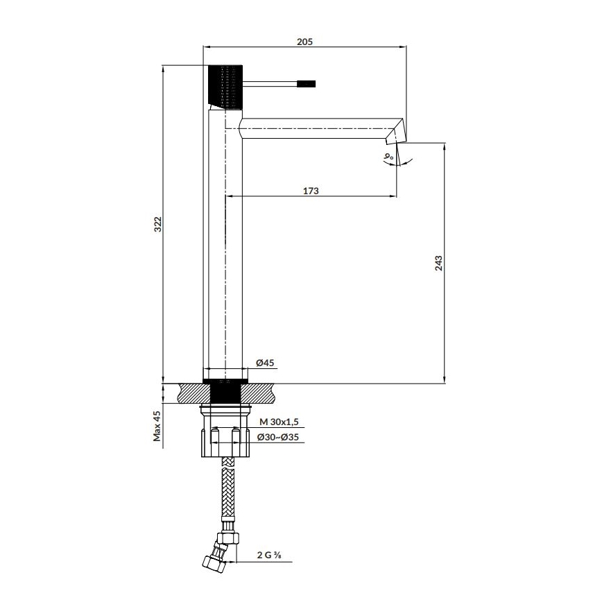 Cersanit S951-599 - Baterija za umivaonik ZEN 32,2 cm crna