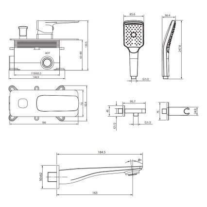 Cersanit S952-039 - Kupaonski set za kadu sa ugradnom baterijom LARGA, sjajni hrom