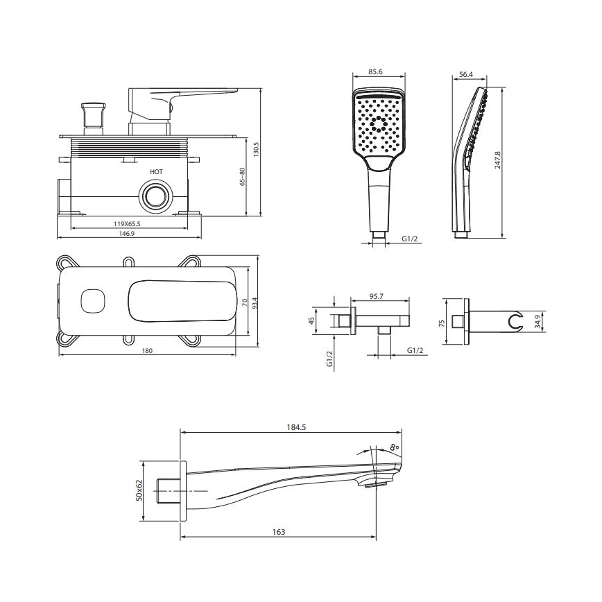 Cersanit S952-039 - Kupaonski set za kadu sa ugradnom baterijom LARGA, sjajni hrom