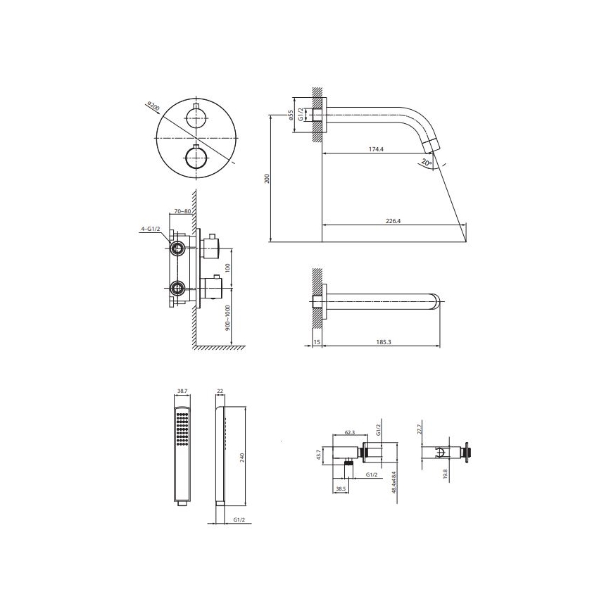 Cersanit S952-041 - Set za kadu sa termostatskom podžbuknom baterijom ZEN crna