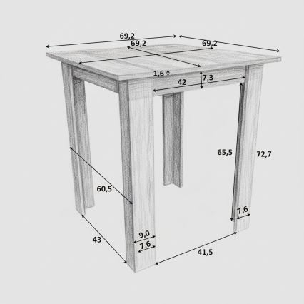 Četvrtasti trpezarijski sto LEVI hrast sonoma