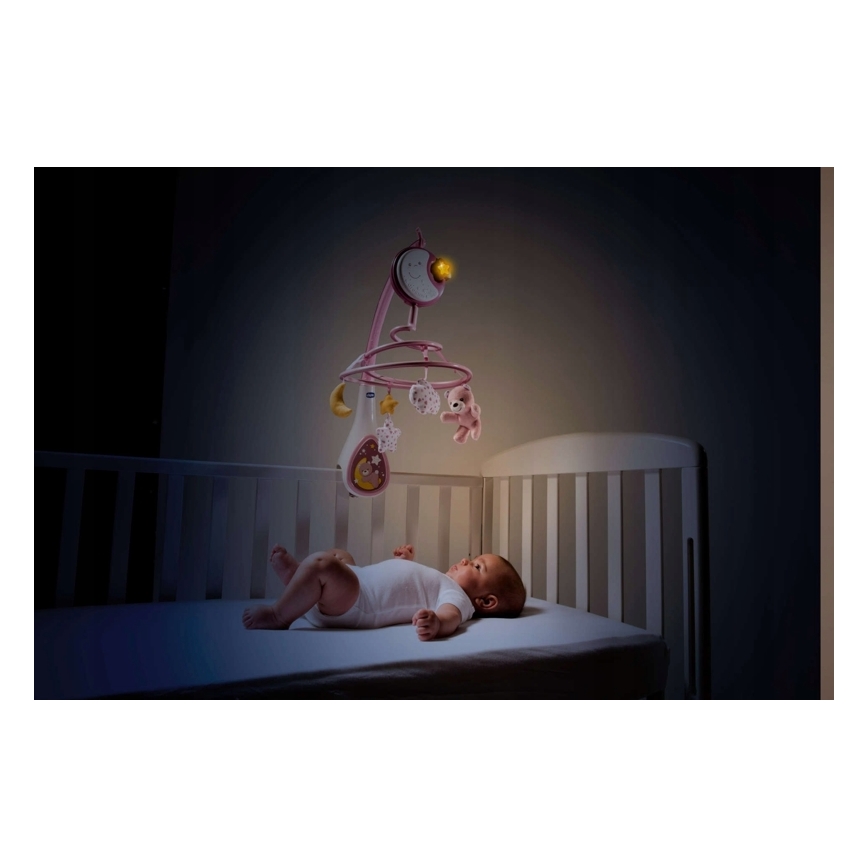 Chicco - 3u1 mobil za krevetac NEXT2DREAMS sa melodijom, napajanje 3xAA, ružičasta