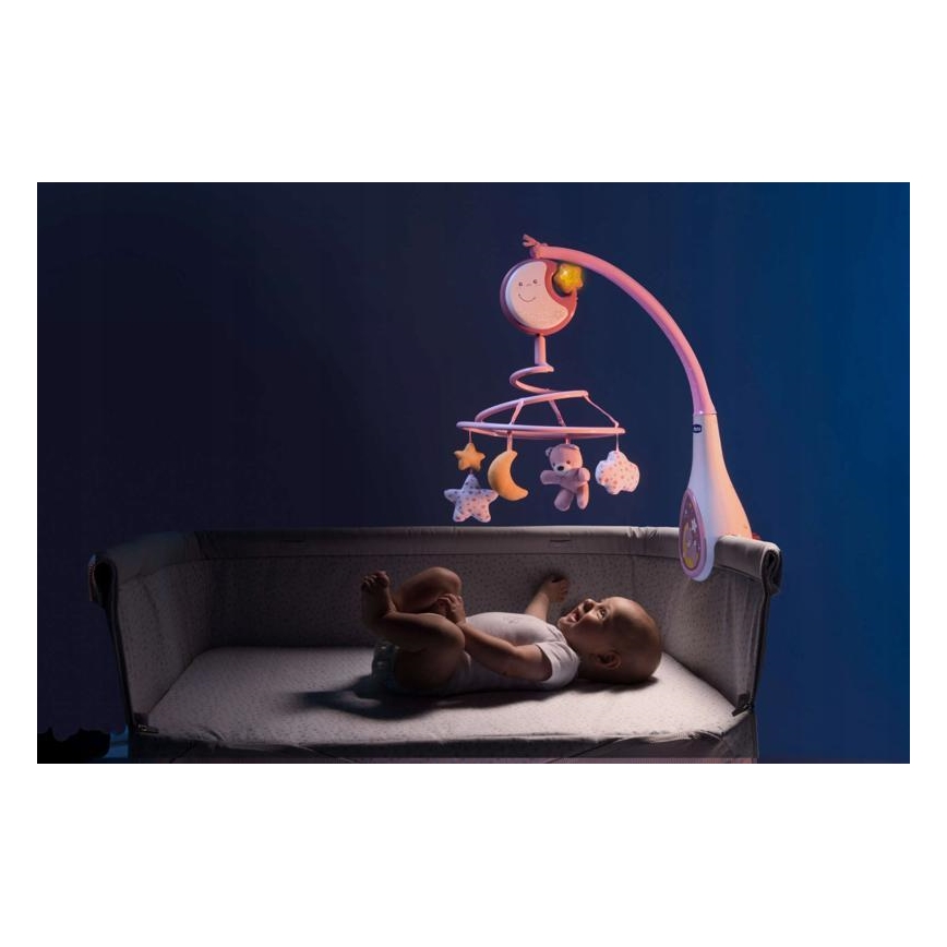 Chicco - 3u1 mobil za krevetac NEXT2DREAMS sa melodijom, napajanje 3xAA, ružičasta