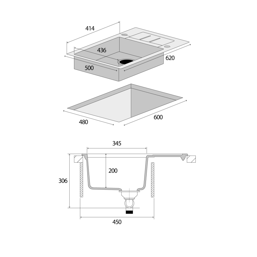 Concept DG05C45BE - Kuhinjski sudoper CUBIS 50x62 cm granit/bež