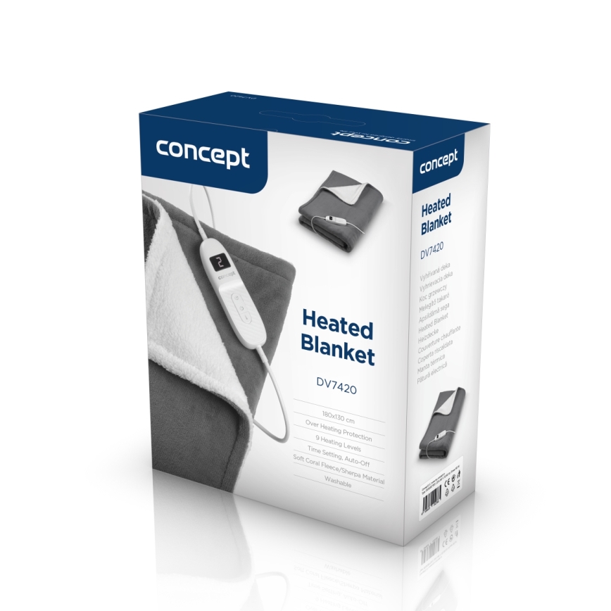 Concept DV7420 - Električno grejno ćebe 160W/230V 180x130 cm siva/bela