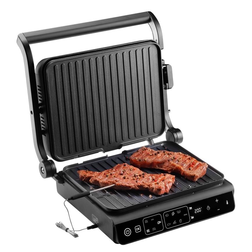 Concept ge3600 - Kontaktni gril s temperaturnom sondom GLASS 2000W/230V crna