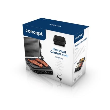 Concept ge3600 - Kontaktni gril s temperaturnom sondom GLASS 2000W/230V crna