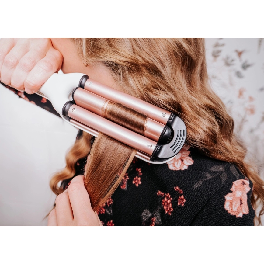 Concept KT2140 - Trostruka figaro pegla za kosu GLAM STYLE 100W/230V bela/roze zlato