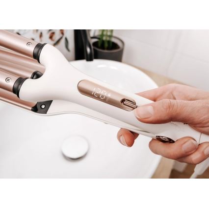 Concept KT2140 - Trostruka figaro pegla za kosu GLAM STYLE 100W/230V bela/roze zlato