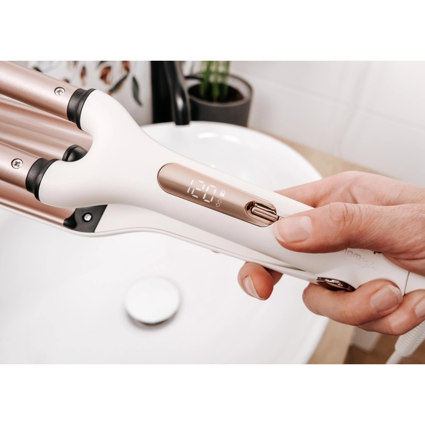 Concept KT2140 - Trostruka figaro pegla za kosu GLAM STYLE 100W/230V bela/roze zlato