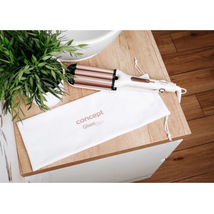 Concept KT2140 - Trostruka figaro pegla za kosu GLAM STYLE 100W/230V bela/roze zlato