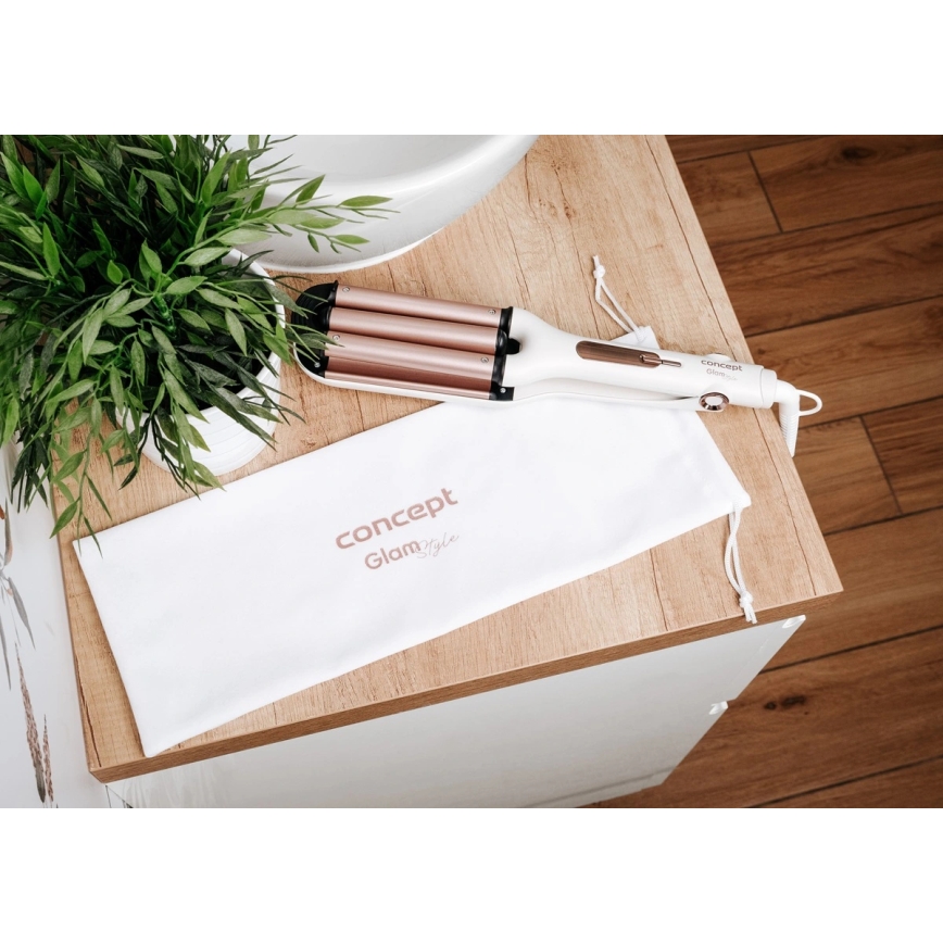 Concept KT2140 - Trostruka figaro pegla za kosu GLAM STYLE 100W/230V bela/roze zlato