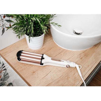 Concept KT2140 - Trostruka figaro pegla za kosu GLAM STYLE 100W/230V bela/roze zlato