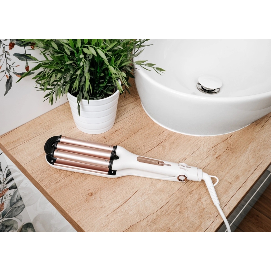 Concept KT2140 - Trostruka figaro pegla za kosu GLAM STYLE 100W/230V bela/roze zlato