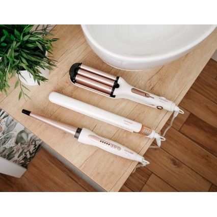 Concept KT2140 - Trostruka figaro pegla za kosu GLAM STYLE 100W/230V bela/roze zlato