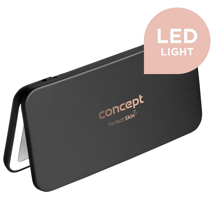 Concept KZ2020 - LED Džepno kozmetičko ogledalo PERFECT SKIN LED/1,5W/5V 4500-5500K 300 mAh crna