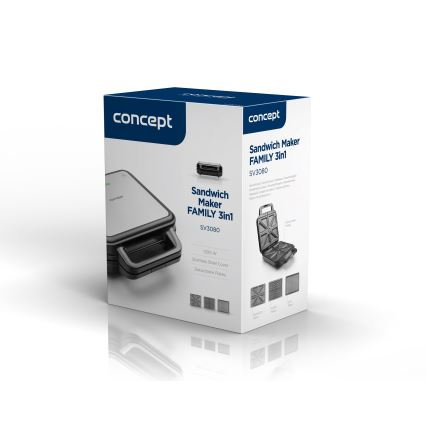 Concept SV3080 - Toster FAMILY 3u1 1200W/230V crna/nerđajući čelik