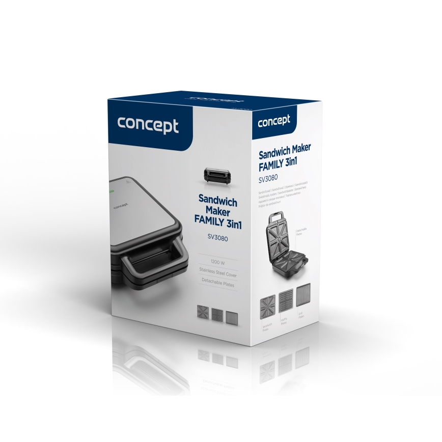 Concept SV3080 - Toster FAMILY 3u1 1200W/230V crna/nerđajući čelik