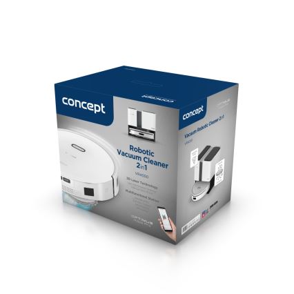 Concept VR4050 - Pametan robotski usisivač sa mopom 2u1 OPTIMUS AQUA PRO LASER 3D 600W/230V 5200 mAh Wi-Fi bela