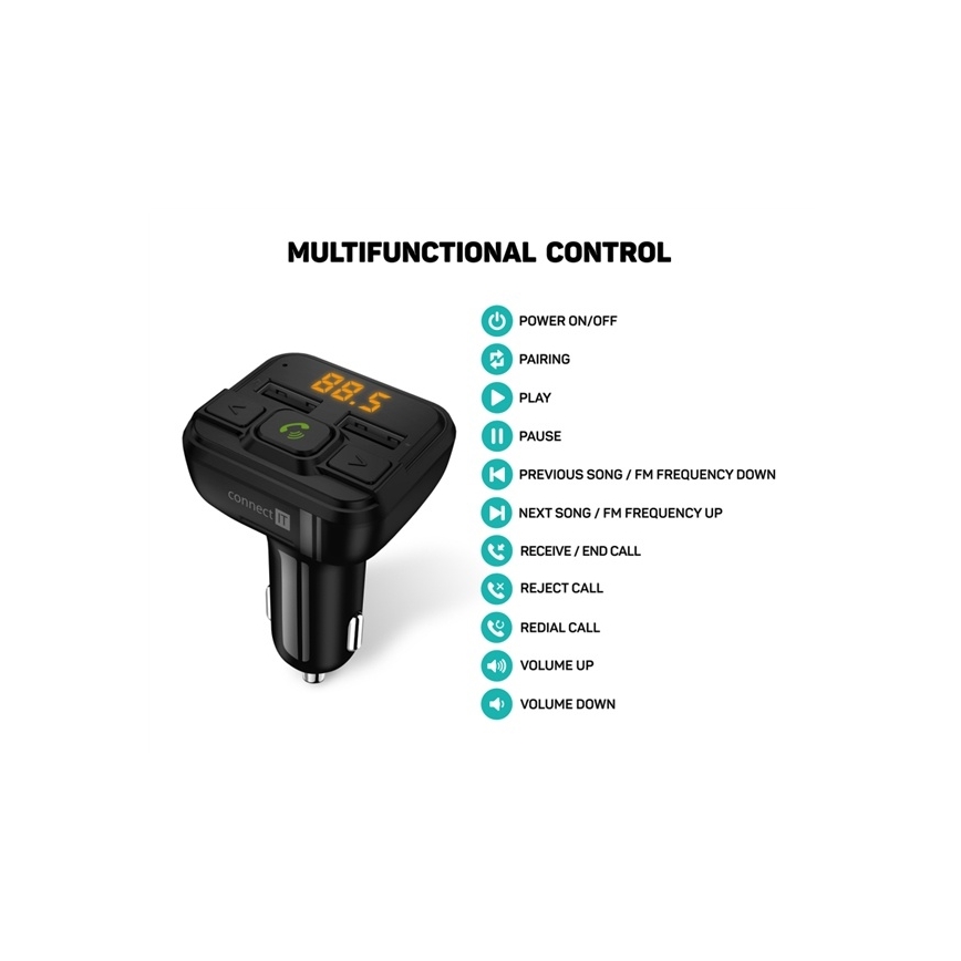 CONNECT IT CCC-8600-BK - FM predajnik za automobil sa handsfree funkcijom, crne boje