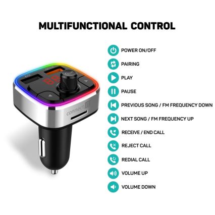 CONNECT IT CCC-9090-SL - LED RGB FM predajnik za automobil sa handsfree funkcijom crna/srebrna