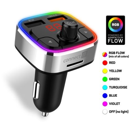 CONNECT IT CCC-9090-SL - LED RGB FM predajnik za automobil sa handsfree funkcijom crna/srebrna