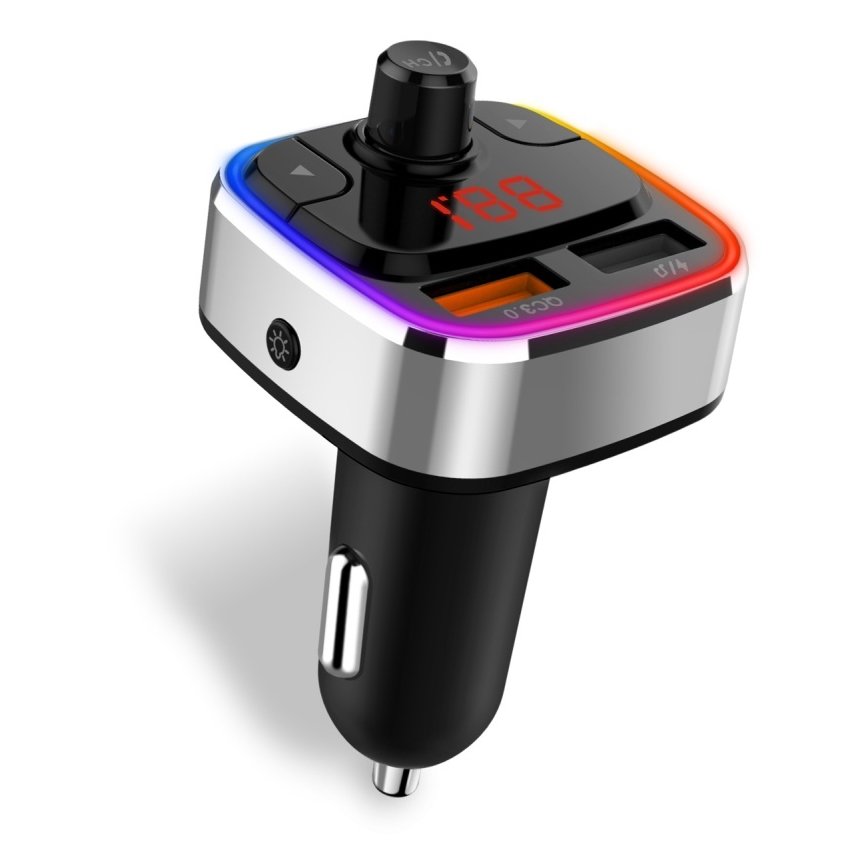 CONNECT IT CCC-9090-SL - LED RGB FM predajnik za automobil sa handsfree funkcijom crna/srebrna