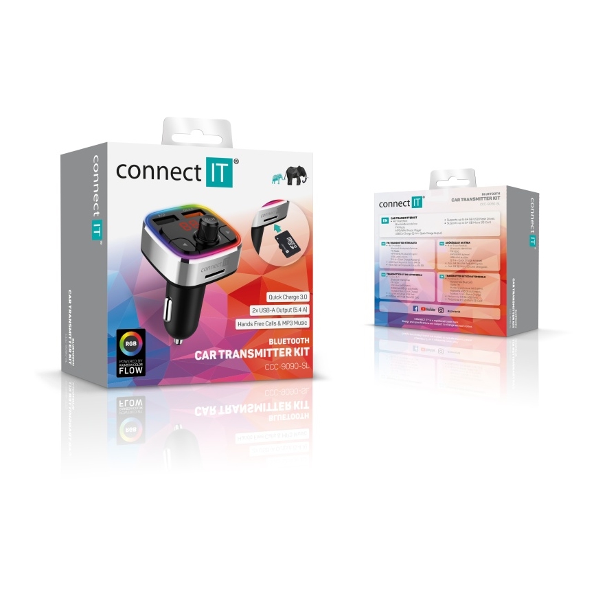 CONNECT IT CCC-9090-SL - LED RGB FM predajnik za automobil sa handsfree funkcijom crna/srebrna