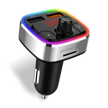 CONNECT IT CCC-9090-SL - LED RGB FM predajnik za automobil sa handsfree funkcijom crna/srebrna