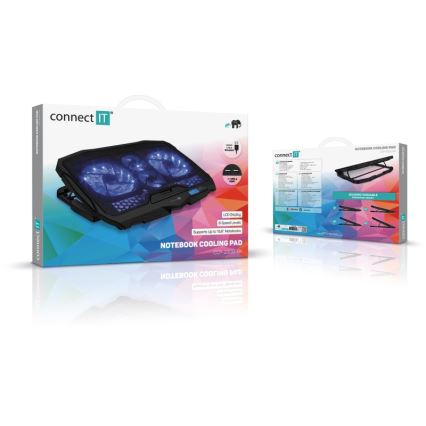 CONNECT IT CCP-2200-BK - Podloga za hlađenje laptopa, 4 ventilatora, 2x USB, crna/plava