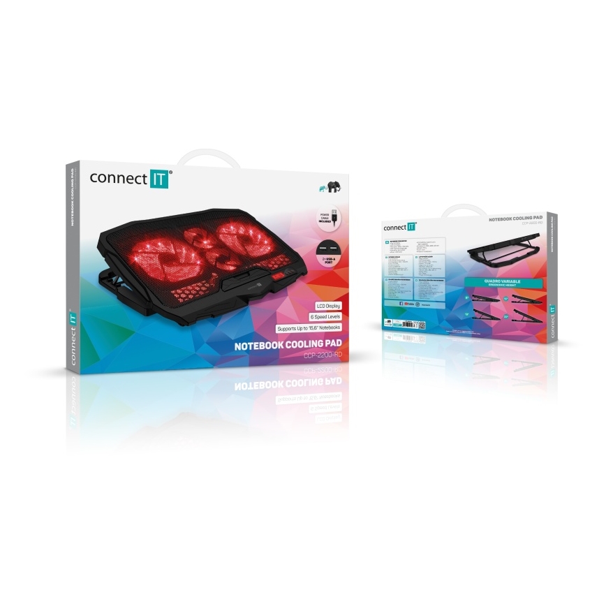 CONNECT IT CCP-2200-RD - Podloga za hlađenje za laptop 4x ventilatora 2xUSB crna/crvena