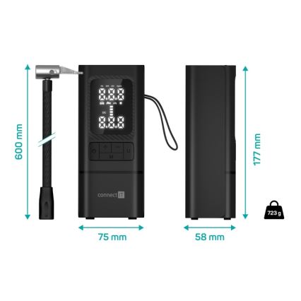 CONNECT IT CFF-4500-BK - Digitalni džepni kompresor AirFlow 80W/6000 mAh crni