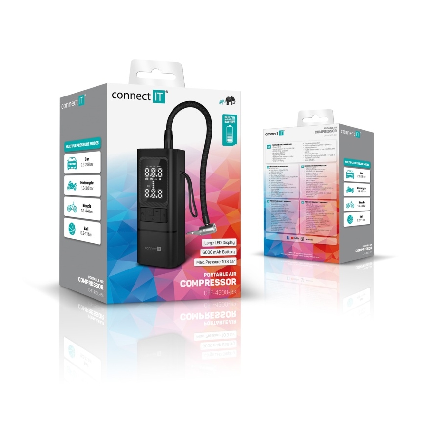 CONNECT IT CFF-4500-BK - Digitalni džepni kompresor AirFlow 80W/6000 mAh crni