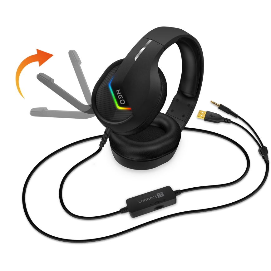 CONNECT IT CHP-3595-BK - LED RGB gejmerske žične slušalice sa mikrofonom, crne