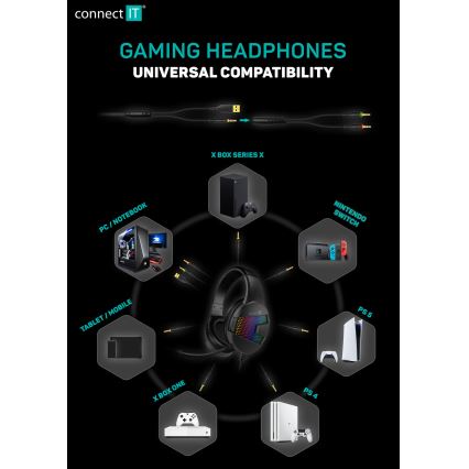 CONNECT IT CHP-3595-BK - LED RGB gejmerske žične slušalice sa mikrofonom, crne