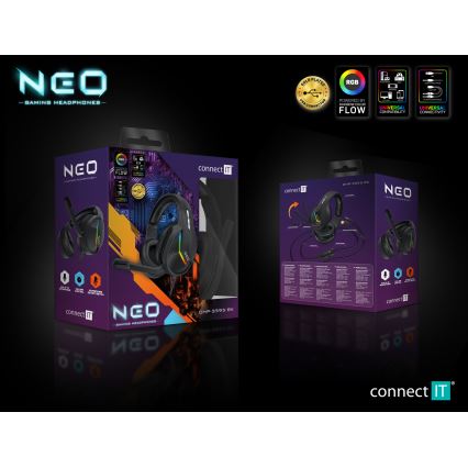 CONNECT IT CHP-3595-BK - LED RGB gejmerske žične slušalice sa mikrofonom, crne