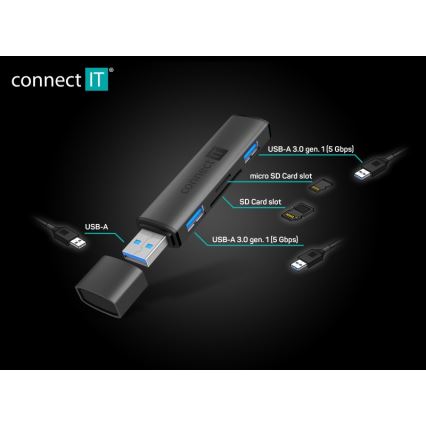 CONNECT IT CHU-4060-AN - USB-A hub sa čitačem memorijskih kartica 4u1