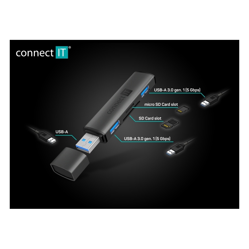 CONNECT IT CHU-4060-AN - USB-A hub sa čitačem memorijskih kartica 4u1