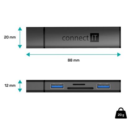 CONNECT IT CHU-4060-AN - USB-A hub sa čitačem memorijskih kartica 4u1
