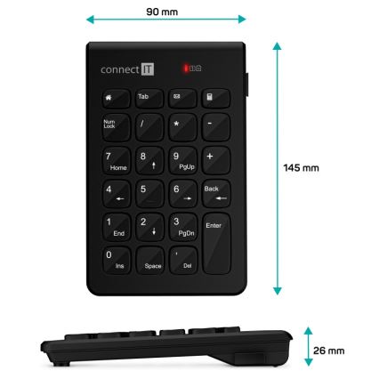 CONNECT IT CKB-0062-BK - Bežična numerička tastatura 1xAAA crna