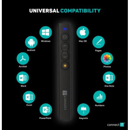 CONNECT IT CLP-2050-BK - Bežični prezenter sa laserskim pokazivačem 1xAAA