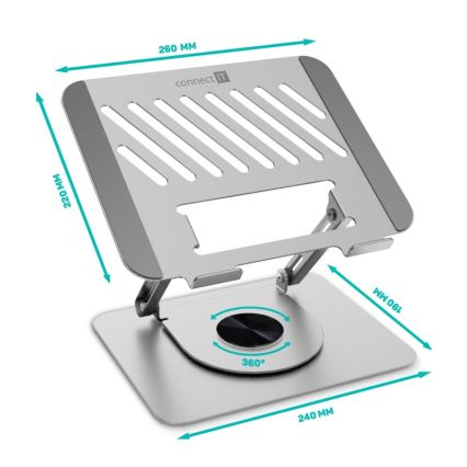 CONNECT IT CMF-2100-SL - Okretni stalak za laptop, srebrne boje