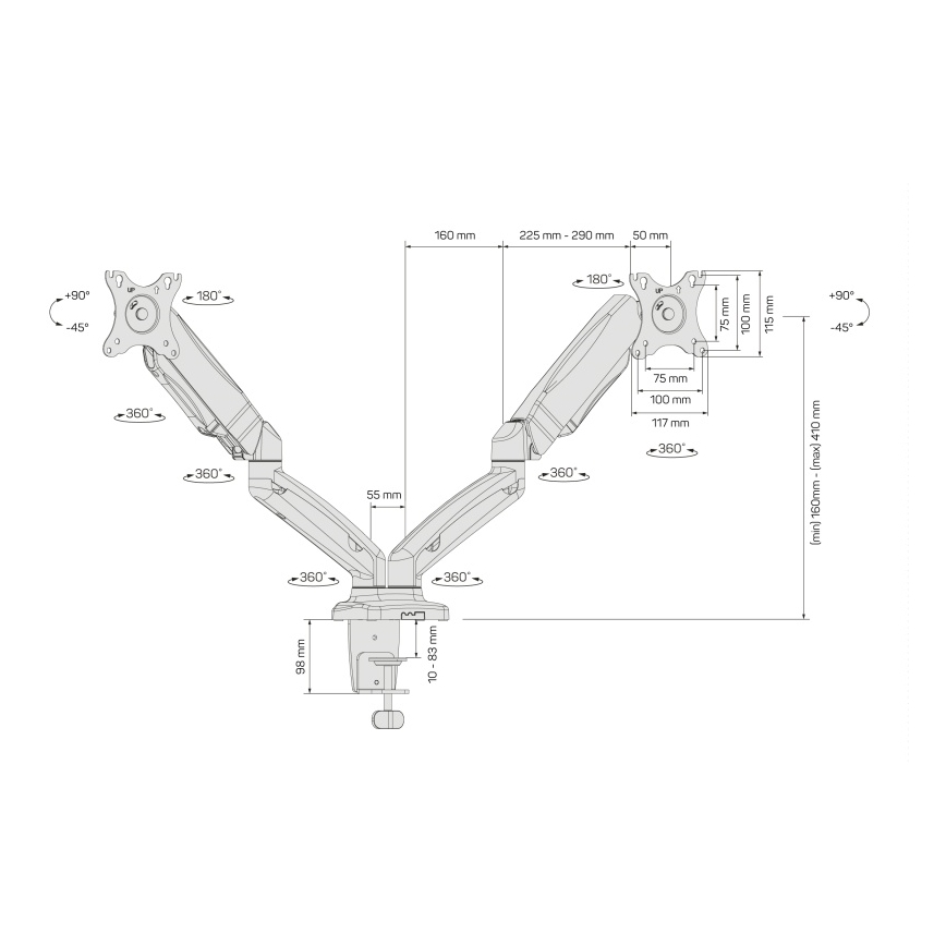 CONNECT IT CMF-3207-BK - Univerzalni nosač za 2 monitora 13-27” crne boje