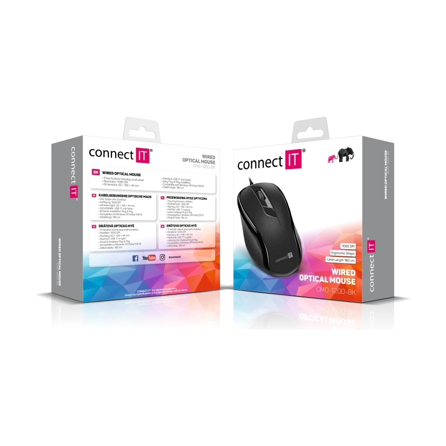 CONNECT IT CMO-1200-BK - Žični miš 1000 DPI crne boje