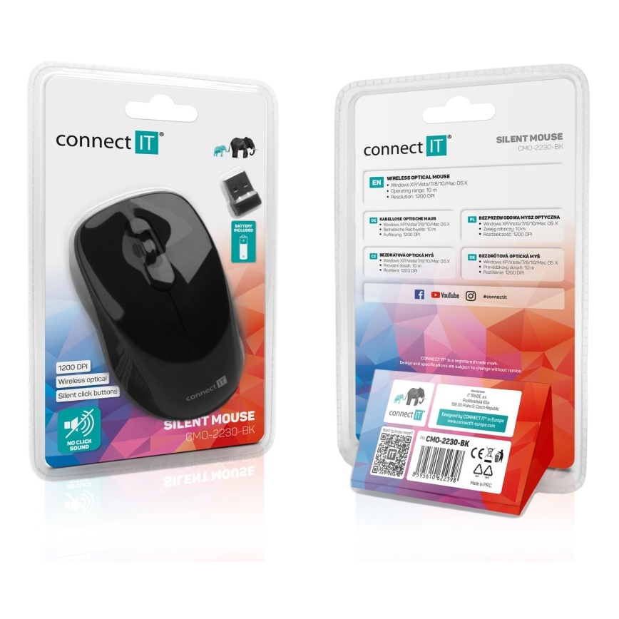 CONNECT IT CMO-2230-BK - Bežični tihi miš MUTE 1200 DPI 1xAA crna
