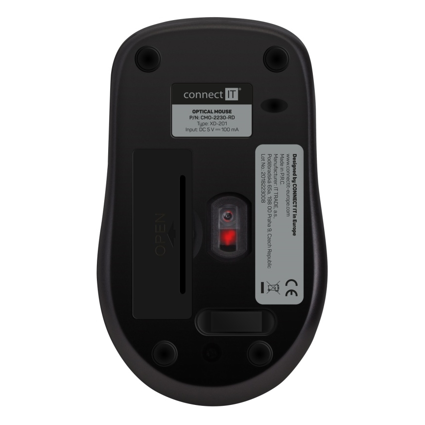 CONNECT IT CMO-2230-RD - Bežični tihi miš MUTE 1200 DPI 1xAA crna/crvena