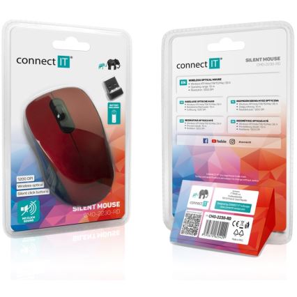 CONNECT IT CMO-2230-RD - Bežični tihi miš MUTE 1200 DPI 1xAA crna/crvena