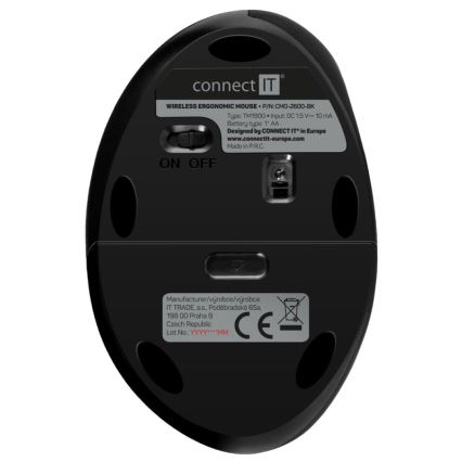CONNECT IT CMO-2600-BK - Ergonomski bežični miš 800/1200/1600 DPI 1xAA crna