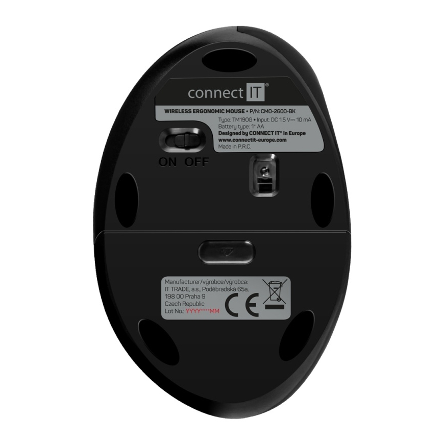 CONNECT IT CMO-2600-BK - Ergonomski bežični miš 800/1200/1600 DPI 1xAA crna
